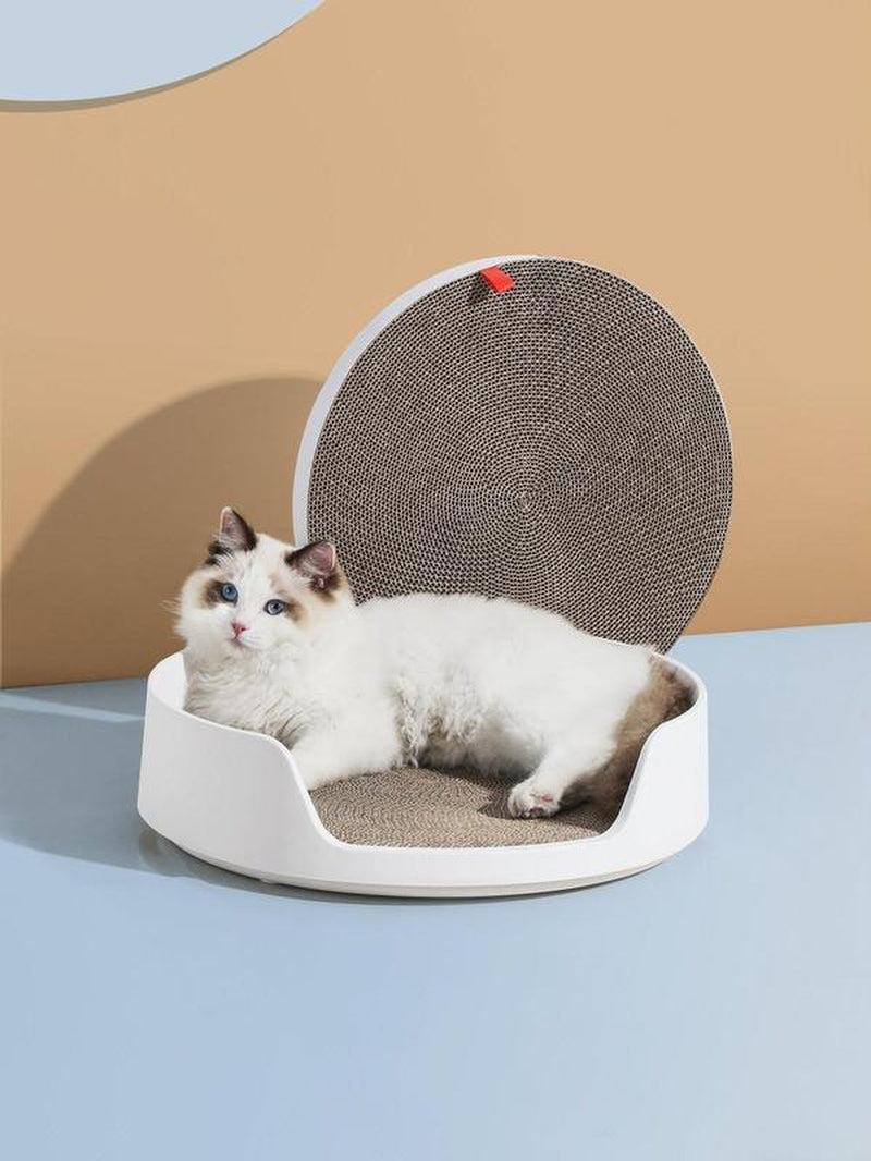 Michu X Mayitwill XL Castle 2-In-1 Front Entry Cat Litter Box with Scratch Basin & Scoop Included, White