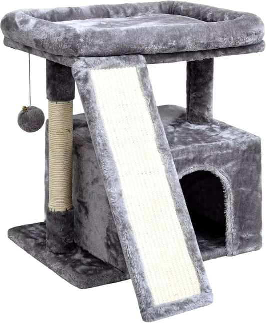 Small Cat Tree for Indoor Cats，Cat Tower with Cat Scratching Post and Board， House with Perch for Kitten, Condo