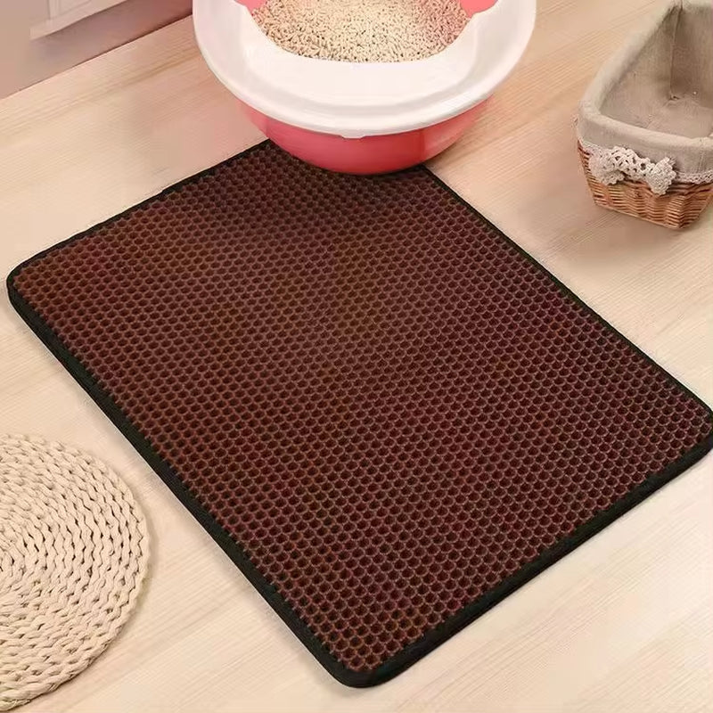 Cat Litter Mat with Gift Double Layer Waterproof Pet Litter Box Mat Non-Slip Sand Cat Pad Washable Bed Mat Clean Pad Products